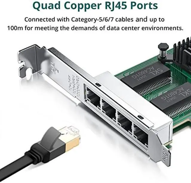 Alt view image 2 of 5 - 4 Port Gigabit NIC for Intel I350-T4 with Low Profile, Gigabit Ethernet Network Adapter Card with Intel I350-AM4 Controller, Support Windows/XP/Linux/VMware ESX/ESXi*, Quad RJ45 Ports, PCI-E 2.1 X4