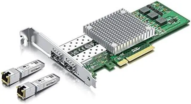 Main image of 10Gb SFP+ PCI-E Network Card NIC, with 2 Pack 10GBase-T SFP+ Module, Dual SFP+ NIC with Broadcom BCM57810S Chip, PCI Express X8, Support Windows Server/Linux/VMware