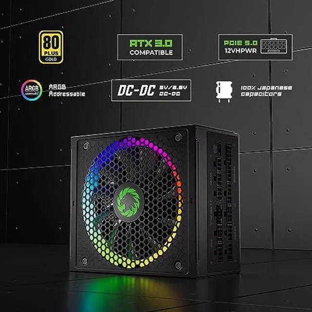 Alt view image 2 of 5 - GAMEMAX 850W 80 Plus Gold Power Supply, ATX 3.0 & PCIE 5.0 Ready, 100% Japanese Capacitors, Fully Modular, ARGB SYNC with Motherboard, RGB-850 Pro