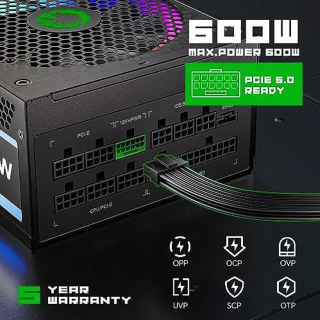 Alt view image 4 of 5 - GAMEMAX 850W 80 Plus Gold Power Supply, ATX 3.0 & PCIE 5.0 Ready, 100% Japanese Capacitors, Fully Modular, ARGB SYNC with Motherboard, RGB-850 Pro