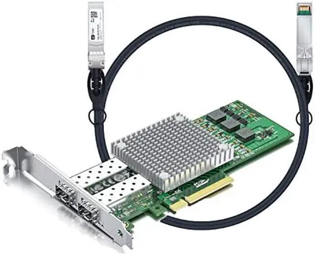 Main image of 10Gb SFP+ PCI-E Network Card with 2m 10G DAC, Dual SFP+ Ports NIC Compare to Broadcom BCM57810S, PCI Express X8, Support Windows Server/Linux/VMware