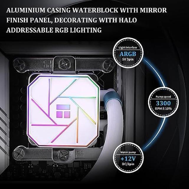 Alt view image 3 of 5 - Thermalright Aqua Elite 240 White V3 Water Cooling CPU Cooler, Double PWM ARGB Fans with S-FDB Bearings,Efficient PWM Controlled Pump,for AMD/AM4/AM5, Intel LGA1150/1151/1200/2011/1700