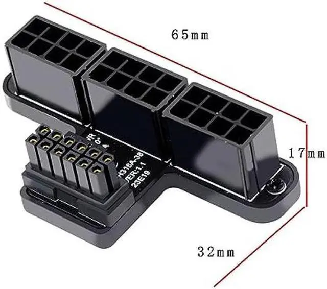 Alt view image 3 of 5 - xiwai ATX3.0 GPU PCI-E 5.0 Connector, 90 Degree Down Angled 12V HPWR Power Modular to Three ATX 8P Adapter for 4080 5090TI 12+4P Graphics Card