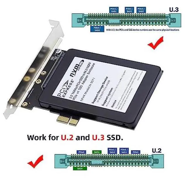Alt view image 2 of 5 - NFHK PCI-E 4.0 X1 Lane to U.2 U.3 Kit SFF-8639 Host Adapter for Motherboard PM1735 NVMe PCIe SSD