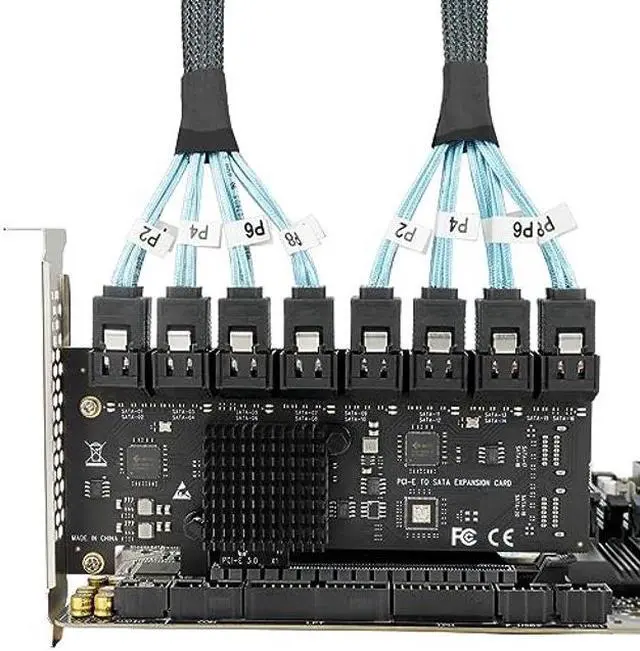 Alt view image 2 of 5 - SATA Expansion Card PCIe X1 to 16-Port SATA 3.0 SSD 6Gbps Controller Adapter Card with 2X 8-Port to 8-Port SATA Bundle Cables for Win10/8/7/XP/Vista/Linux