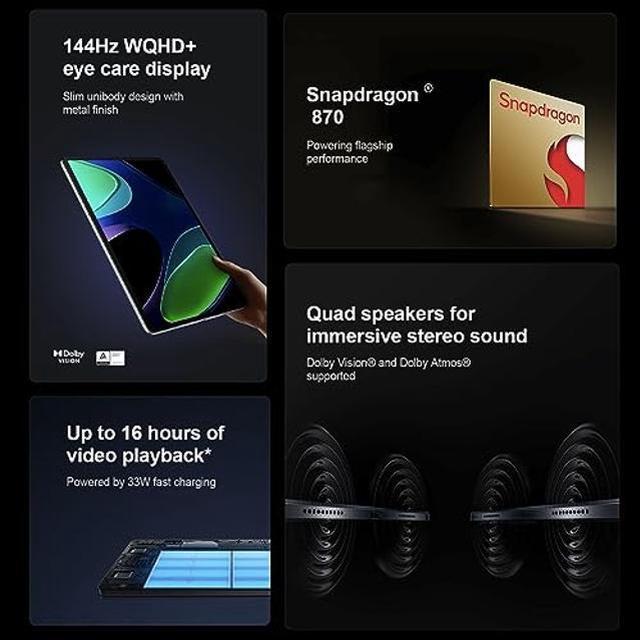 Xiaomi Pad 6 WiFi Version 11 inches 144Hz 8840mAh Bluetooth 5.2 Four  Speakers Dolby Atmos 13 Mp Camera + Fast Car 51W Charger Bundle (Mist Blue