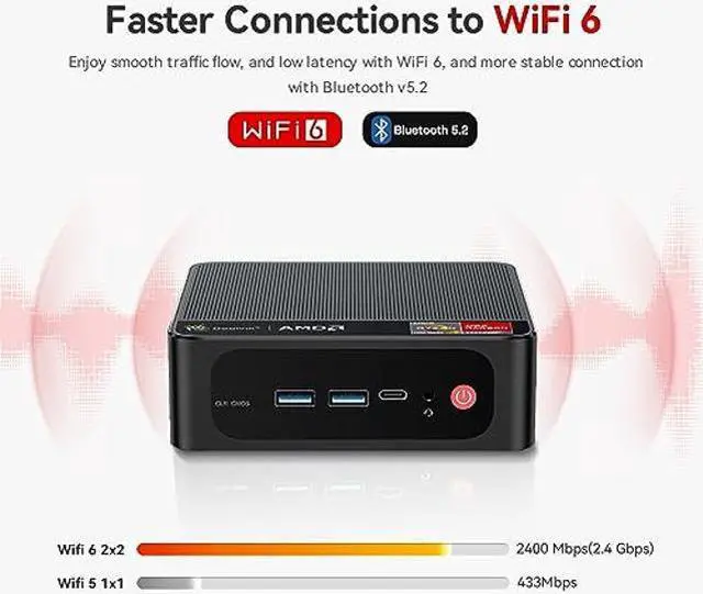 Alt view image 4 of 5 - Beelink SER5 Mini PC,AMD Ryzen 7 5700U Processor,up to 4.3 GHz(8C/16T),Mini Computer with 16G DDR4 RAM/500GB M.2 2280 NVMe SSD,4K FPS/WiFi 6/BT5.2/Triple Display/Support Auto Power On