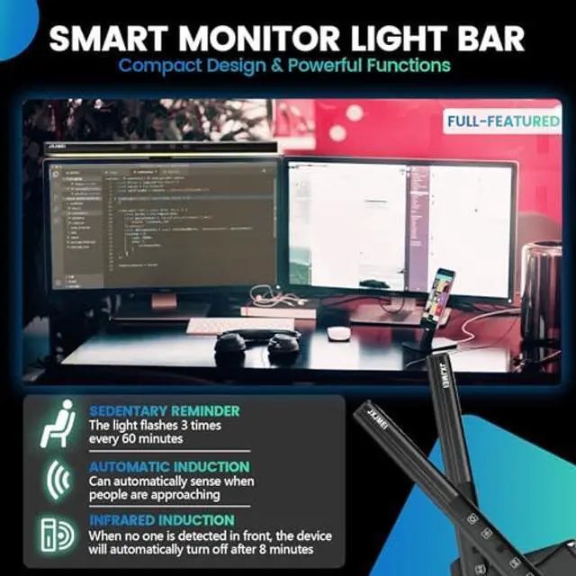 Alt view image 2 of 5 - JXJMEI Monitor Light Bar, Screen Bar, Computer Monitor Lamp E-Reading LED Screen Light Bar with Motion Sensing & Adjustable Brightness & No Glare on Screen USB Powered for Home Office Desk