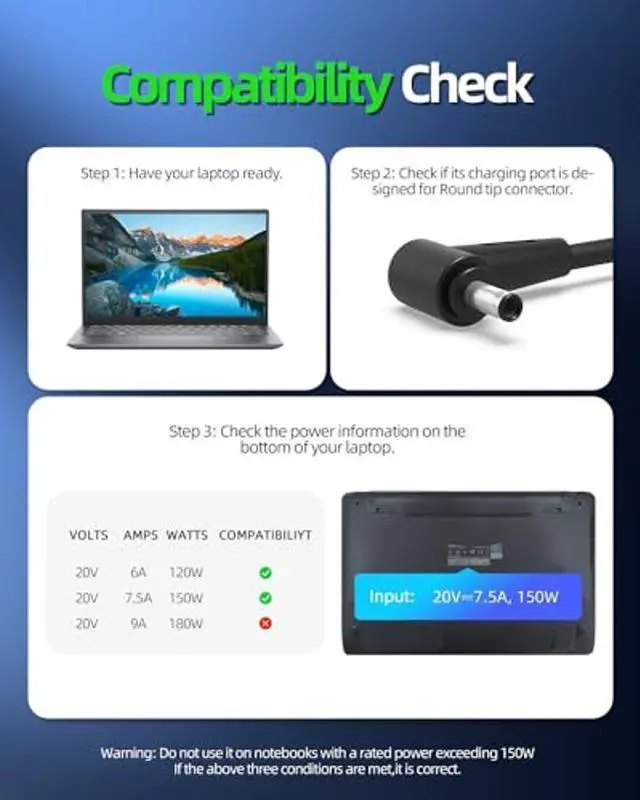 Alt view image 3 of 5 - 150W AC Charger Fit for Asus Zenbook Pro 15 UM535QE UM535Q UM535 UX535LI UX535LH UX535L UX535 UX550GE UX550G UX550 UX580 UX580GD UX580GE UX580G UX580 Laptop Power Adapter Supply Cord