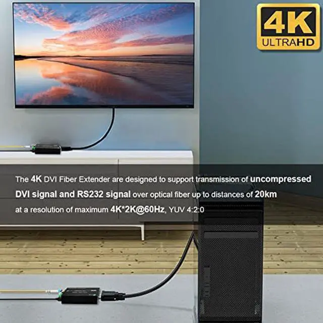 Alt view image 4 of 5 - Steloproad Mini 4K DVI Fiber Extender - DVI to Fiber Converter UHD 4Kx2K DVI Video Optical Transceiver Up to 20km Over Single-Mode Fiber with Backward RS232