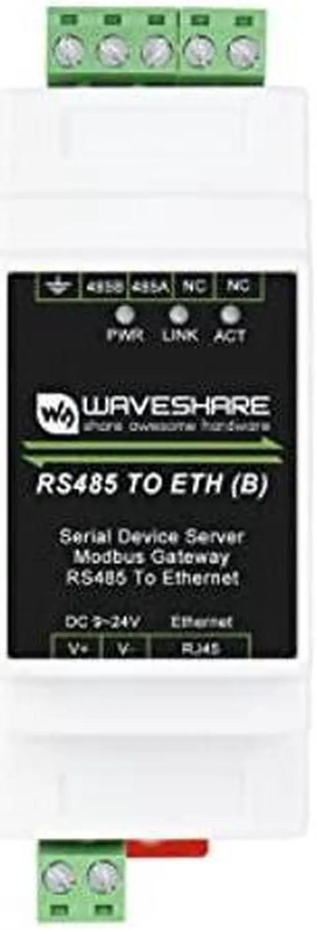 Main image of Waveshare Industrial Serial Server RS485 to RJ45 Ethernet TCP/IP to Serial Module Support Rail-Mount Modbus Gateway