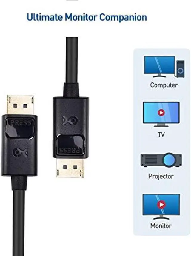 Alt view image 5 of 5 - Cable Matters 2-Pack 4K DisplayPort to DisplayPort Cable, Computer Monitor Cable 6 ft, 4K@60Hz, 2K@144Hz, Display Cable, Male to Male Display Port Cable, Gold-Plated DP to DP Cable, 6 Feet