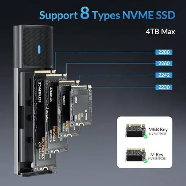 Alt view image 3 of 5 - SSD Enclosure Tool-Free, SETMSPACE M.2 NVME SSD Enclosure USB C 10Gbps, Aluminum NVME Enclosure PCIe M-Key to USB C, External M.2 Enclosure Only for NVME SSDs 2230/2242/2260/2280(Grey)