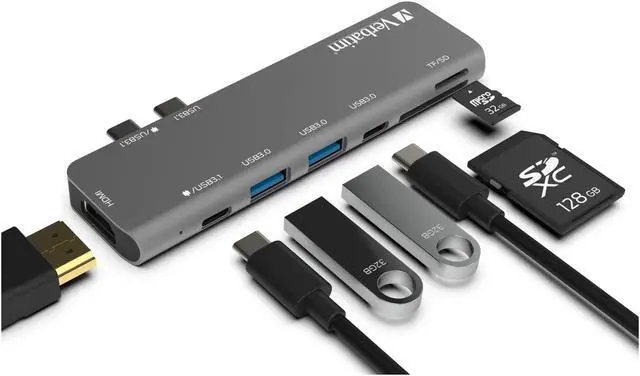 Main image of Verbatim USB C Hub for MacBook Pro - USB-C Hub with 100W Thunderbolt PD, USB 3.0 Ports, SD Card Readers, HDMI, Compact, Portable