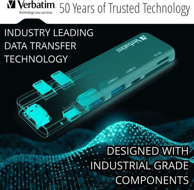 Alt view image 2 of 5 - Verbatim USB C Hub for MacBook Pro - USB-C Hub with 100W Thunderbolt PD, USB 3.0 Ports, SD Card Readers, HDMI, Compact, Portable