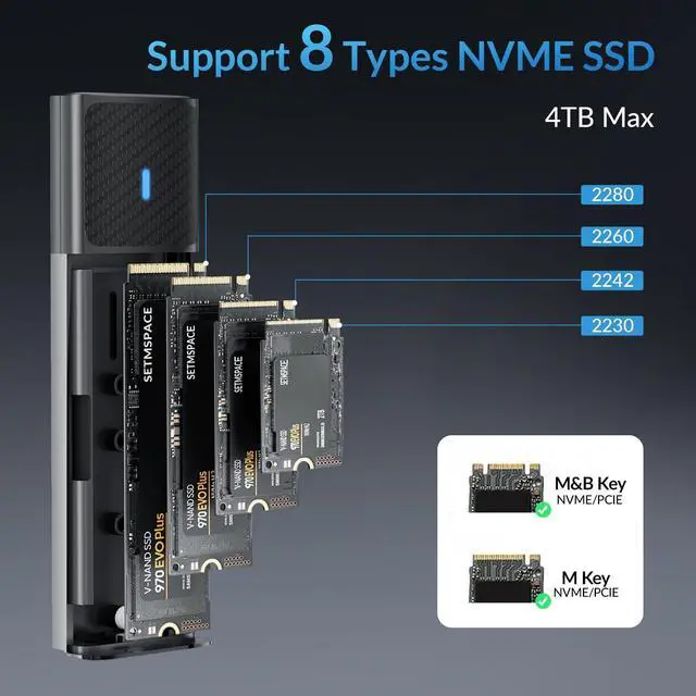 Alt view image 3 of 4 - SETMSPACE SSD Enclosure Tool-Free, M.2 NVME SSD Enclosure USB C 10Gbps, NVME Enclosure Aluminum to PCIe M-Key, M.2 Enclosure with USB C Cable Only for NVME SSDs 2230/2242/2260/2280(Silver)