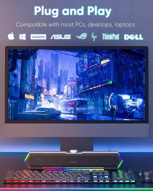 Alt view image 5 of 5 - LENRUE G11 Computer Speakers for Desktop, Touch Lights PC Speakers with Surge Clear Sound, USB C/USB Powered for Computer Desktop PC Laptop Monitor