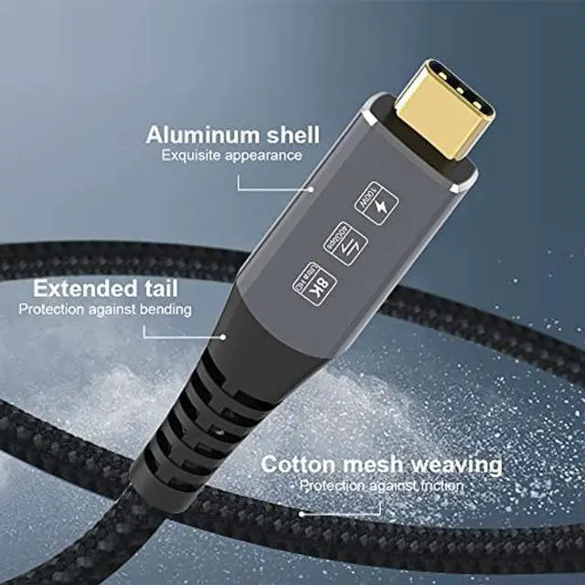 Alt view image 3 of 5 - CABLEDECONN 1M USB4 Compatible with Thunderbolt 4 8K 5K 1M Cable M/M USB-C 8K@30Hz 5K/4K 60Hz Video 40Gbps Data Transmissions Rate 20V 5A 100W Power Delivery 3in1 USB-C Cable External SSD eGPU