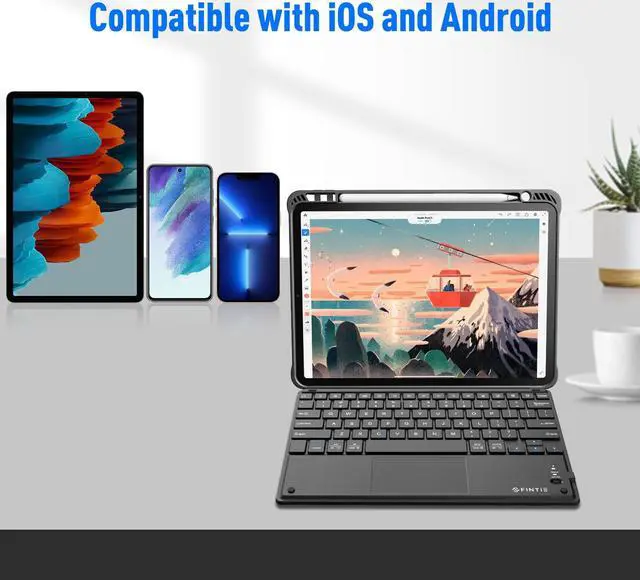 Alt view image 2 of 5 - FINTIE Ultrathin 4mm Wireless Bluetooth Keyboard with Built-in Multi-Touch Touchpad for iPad, iPhone, Samsung Galaxy, Nexus, Microsoft Surface, HP and Other Bluetooth Devices [Retail Packaging]