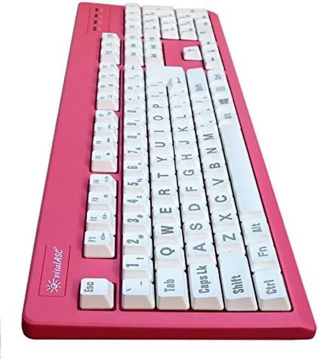 Alt view image 3 of 5 - vitalASC 104-Key Large Print USB Wired 7ft, Spill-Resistant, Hot Pink and White, Durable Keyboard for Laptop, Mac, TV, and Computer (Pink)