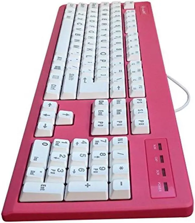 Alt view image 4 of 5 - vitalASC 104-Key Large Print USB Wired 7ft, Spill-Resistant, Hot Pink and White, Durable Keyboard for Laptop, Mac, TV, and Computer (Pink)