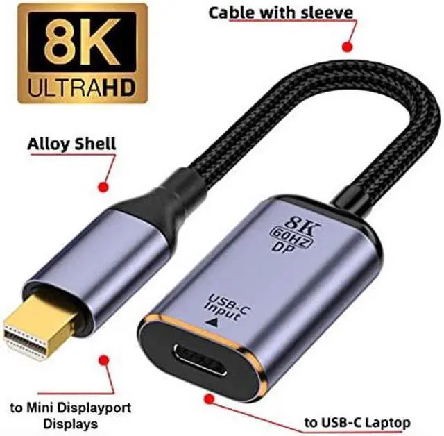 Alt view image 4 of 5 - xiwai USB-C Type C Female Source to Mini Displayport DP 1.4 Sink HDTV Cable 8K@60hz 4K@120hz for Tablet Laptop