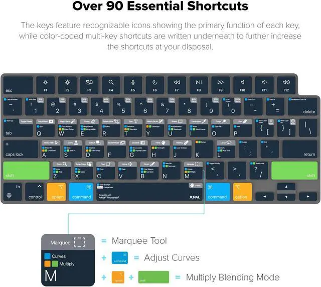 Alt view image 2 of 5 - JCPal Adobe Photoshop Shortcut Guide Keyboard Cover for Apple MacBook Pro 14 inch and MacBook Pro 16 inch (M1-M4 Models) and MacBook Air 13 inch and MacBook Air 15 inch (M2-M4 Models) (US-Layout)