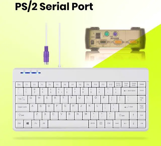 Alt view image 2 of 5 - Perixx PERIBOARD-409PW Wired PS2 Mini Keyboard - 12.36x5.75x0.79 inches Dimension - White - US English Layout,PB-409PWUS-11829