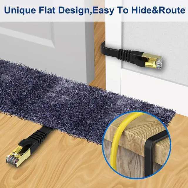 Alt view image 3 of 5 - Cat 8 Flat Ethernet Cable 40 ft, KASIMO Cat8 High Speed Flat Internet Network LAN Cable 40Gbps 2000MHz SSTP Network Patch Cord with Gold Plated RJ45 Connector (40ft)