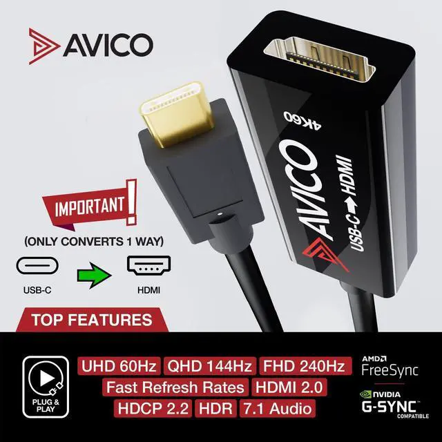 Alt view image 3 of 5 - Avico USB C to HDMI 2.0 Adapter  4K 60hz HDR  2K 144hz  1080P 240hz  Male to Female  for Monitors, TVs, PCs, MacBooks, Projectors  Thunderbolt Compatible