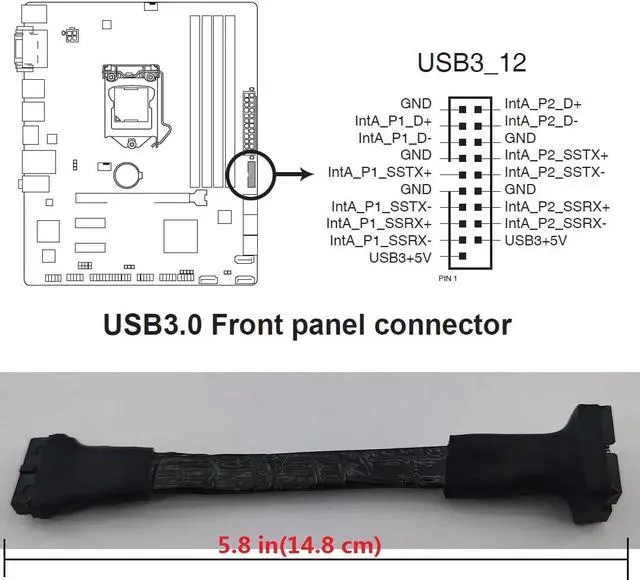 Alt view image 5 of 5 - HOXIBSL USB 3.0 Header Splitter Extension Cable,Computer Internal Motherboard USB 3.0 hub Splitter 19/20 Pin IDC 1 to 2 Y-Type Adapter DIY-Cable 5.8 in