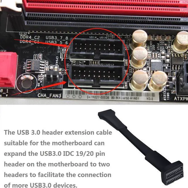 Alt view image 4 of 5 - HOXIBSL USB 3.0 Header Splitter Extension Cable,Computer Internal Motherboard USB 3.0 hub Splitter 19/20 Pin IDC 1 to 2 Y-Type Adapter DIY-Cable 5.8 in