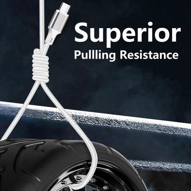 Alt view image 3 of 5 - cugunu USB C to USB C Charger Cable, Nylon Braided 3Pack 60W 10FT Type C Fast Charging Cord Compatible for iPhone 15 16 /Pro/Pro Max/Plus, iPad Pro, Air5, MacBook, Samsung, Google - Silver