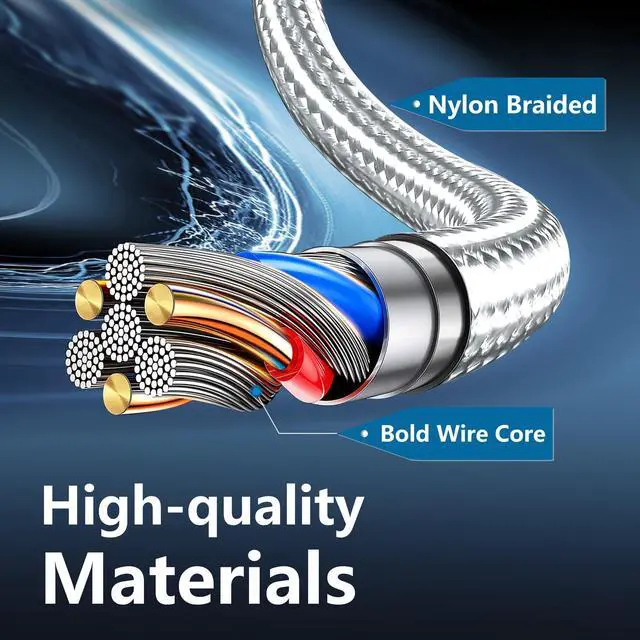 Alt view image 4 of 5 - cugunu USB C to USB C Charger Cable, Nylon Braided 3Pack 60W 10FT Type C Fast Charging Cord Compatible for iPhone 15 16 /Pro/Pro Max/Plus, iPad Pro, Air5, MacBook, Samsung, Google - Silver