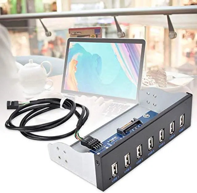 Alt view image 2 of 4 - USB 2.0 HUB 5.25 Inch Internal Front Metal Panel 5.25 Inch 7 Port USB Hub Drive Panel 9PIN to 6 Port USB2.0 Panel Fit for 5.25 Inch Computer Case Scanner Typewriter