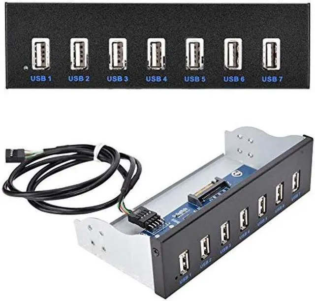 Alt view image 3 of 4 - USB 2.0 HUB 5.25 Inch Internal Front Metal Panel 5.25 Inch 7 Port USB Hub Drive Panel 9PIN to 6 Port USB2.0 Panel Fit for 5.25 Inch Computer Case Scanner Typewriter