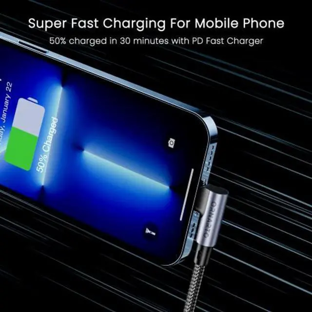 Alt view image 2 of 5 - ORNARTO USB C to Lightning Cable (MFi Certified) 10FT Fast iPhone 14 Charger Cable Power Delivery Charging Nylon Braided Cord Compatible with iPhone 14/13/12/11/10/SE, iPad, AirPods-Black