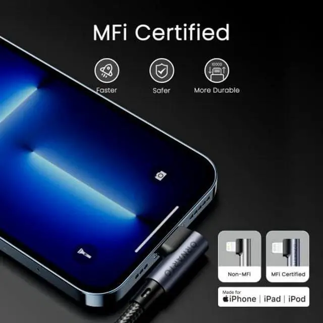 Alt view image 3 of 5 - ORNARTO USB C to Lightning Cable (MFi Certified) 10FT Fast iPhone 14 Charger Cable Power Delivery Charging Nylon Braided Cord Compatible with iPhone 14/13/12/11/10/SE, iPad, AirPods-Black