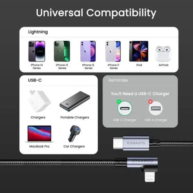 Alt view image 5 of 5 - ORNARTO USB C to Lightning Cable (MFi Certified) 10FT Fast iPhone 14 Charger Cable Power Delivery Charging Nylon Braided Cord Compatible with iPhone 14/13/12/11/10/SE, iPad, AirPods-Black