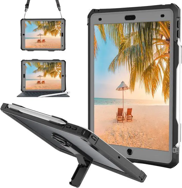 Main image of ShellBox Case for iPad 10.2 9th/8th/7th,Full-Body Protective Case,with Magnetic Pencil Holder,Keyboard Interface,IP68 Waterproof Case for iPad 10.2 Inch 2019-2021 (Black)