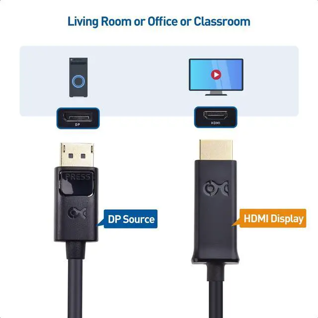 Alt view image 3 of 5 - Cable Matters Unidirectional DisplayPort to HDMI Cable 25 ft, Gold-Plated DP to HDMI Cable, Display Port to HDMI Adapter Cable, 25 Feet