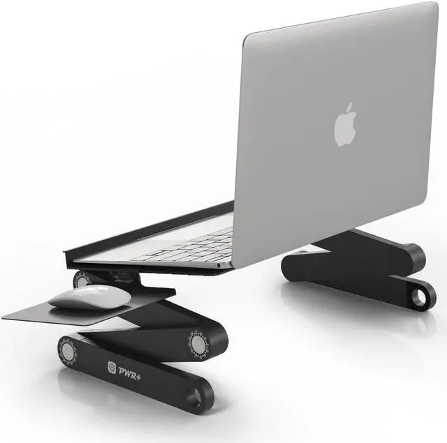 Alt view image 2 of 5 - PWR+ Laptop Table Stand Adjustable Riser: Portable with Mouse Pad Fully Ergonomic Mount Ultrabook MacBook Gaming Notebook Light Weight Aluminum Black Bed Tray Desk Book Fans Up to 17 inch