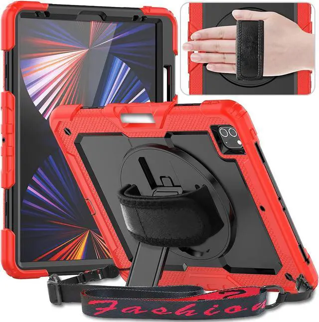 Main image of Timecity Protective Case for iPad Pro 12.9 inch 6th/ 5th/ 4th/ 3rd Generation, with Strong Protection, Screen Protector, Hand/Shoulder Strap, Rotating Stand, Pencil Holder - Red