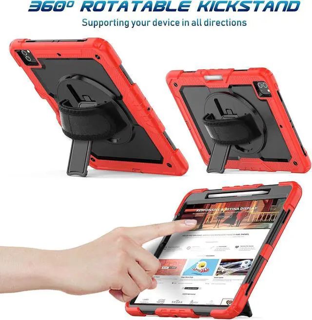 Alt view image 5 of 5 - Timecity Protective Case for iPad Pro 12.9 inch 6th/ 5th/ 4th/ 3rd Generation, with Strong Protection, Screen Protector, Hand/Shoulder Strap, Rotating Stand, Pencil Holder - Red