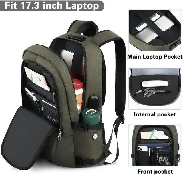 Alt view image 2 of 5 - AMBOR Anti Theft Backpack, 15.6-17.3 inch Business Laptop Carry on Backpack with USB Charging Port and Headphone Interface, Travel Backpack for Men & Women