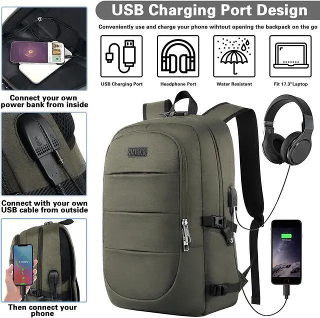 Alt view image 3 of 5 - AMBOR Anti Theft Backpack, 15.6-17.3 inch Business Laptop Carry on Backpack with USB Charging Port and Headphone Interface, Travel Backpack for Men & Women