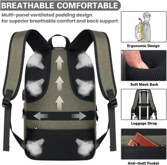 Alt view image 5 of 5 - AMBOR Anti Theft Backpack, 15.6-17.3 inch Business Laptop Carry on Backpack with USB Charging Port and Headphone Interface, Travel Backpack for Men & Women