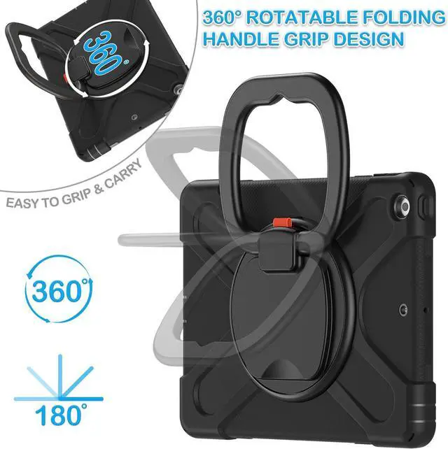 Alt view image 2 of 5 - BATYUE iPad 9th/ 8th/ 7th Generation Case (iPad 10.2 inch Rugged Case 2021/2020/2019) with Screen Protector, Rotating Stand/Pencil Holder/Carrying Shoulder Strap (Black)