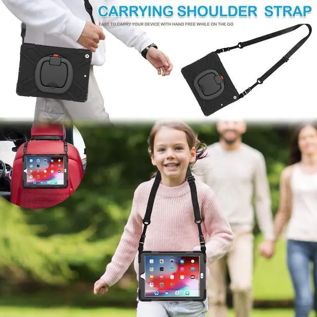 Alt view image 5 of 5 - BATYUE iPad 9th/ 8th/ 7th Generation Case (iPad 10.2 inch Rugged Case 2021/2020/2019) with Screen Protector, Rotating Stand/Pencil Holder/Carrying Shoulder Strap (Black)