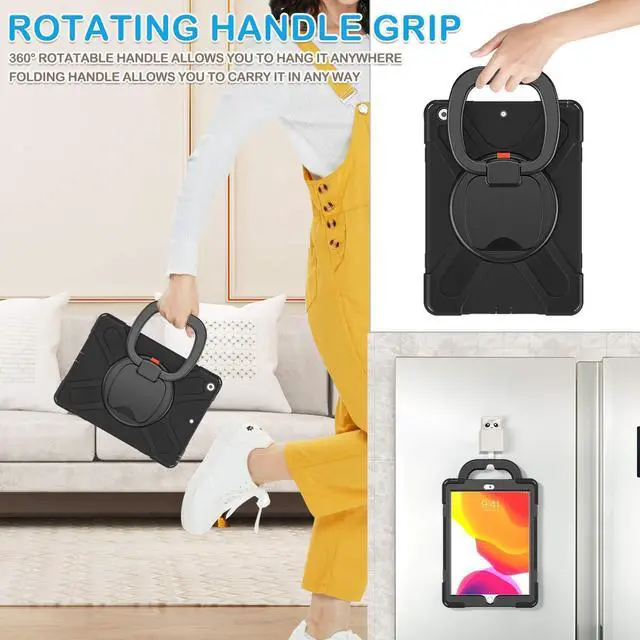 Alt view image 4 of 5 - BATYUE iPad 9th/ 8th/ 7th Generation Case (iPad 10.2 inch Rugged Case 2021/2020/2019) with Screen Protector, Rotating Stand/Pencil Holder/Carrying Shoulder Strap (Black)